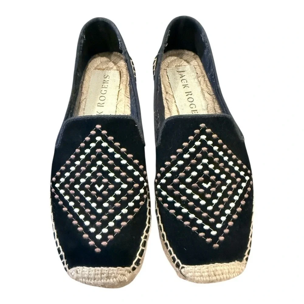 Jack Rogers Luna Suede Espadrilles Embroidered Geometric Design‎ Women's Size 6M